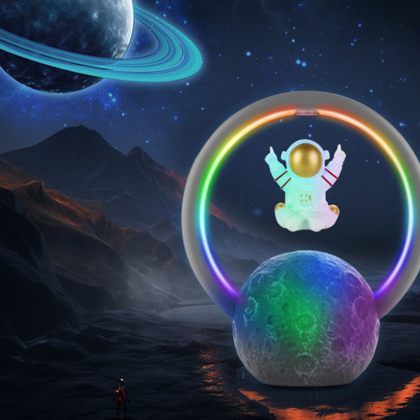 Bluetooth högtalare RGB Light Touch Justering 360 graders Surround Magnetisk Levitation Astronaut Högtalare 598A Guld