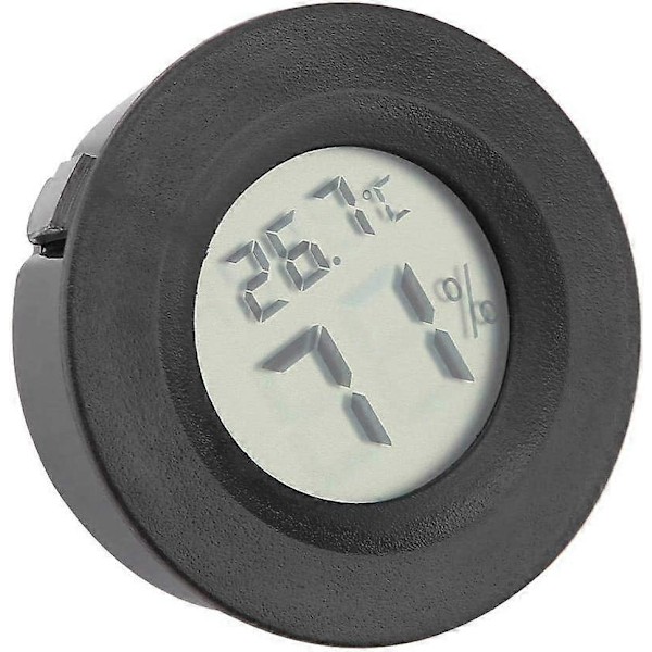 Reptil Termometer, Mini LCD Digitalt Termometer Hygrometer Rund Form til Humidorer Drivhus Have Kælder Køleskab Skab (Sort)
