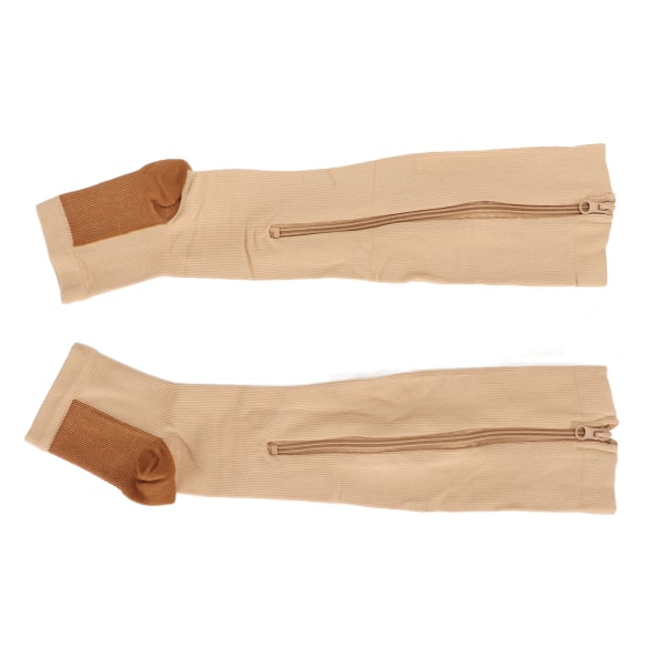 2st Dragkedja Kompressionsstrumpor Hög Stretchig Andningsbar öppen tå Kompression Vadstrumpa för promenader Löpsport L/XL