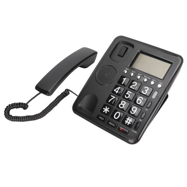 Opkalds-ID med ledning Fuld håndfri fast fastnettelefon med blå skærm til hjemmekontor Sort