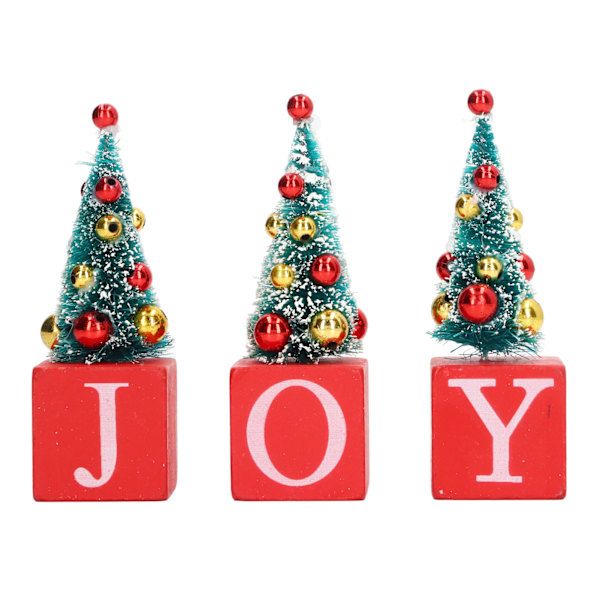 3 st Mini Julgran Dekoration Rustik Stil Mini Julgran JOY Träblockskylt Bordsdekoration