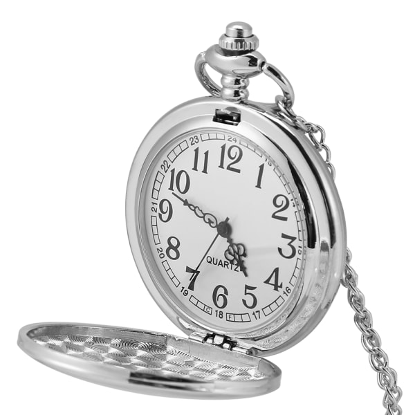 Klassisk Quartz Analog Smooth Pocket Watch Halsbandshänge med kedja Silver