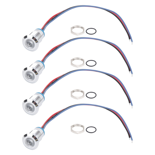 4 sæt forudkablede runde LED'er Vandtætte 2-farvede lys fælles anodeelektrode 12 mm 3-6V (rød og blå)