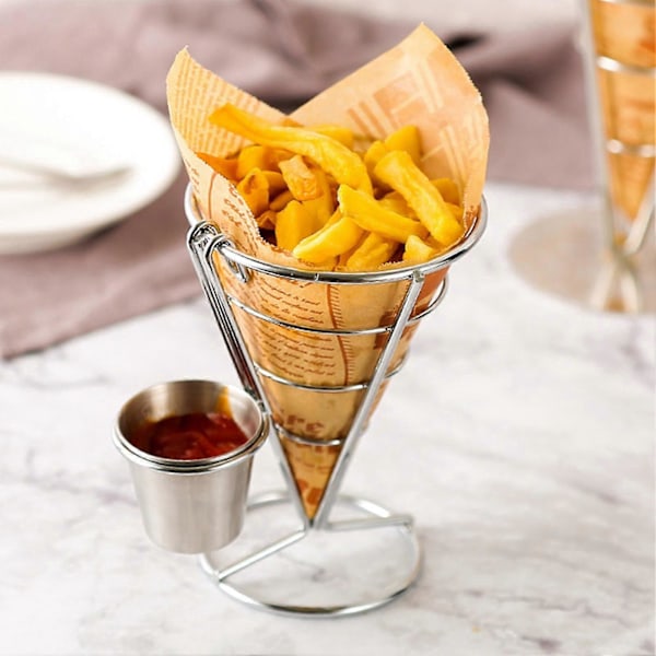 Pommes Frites Ställ Tålig Metall Chip Rostsäker Uthålad med Mugghållare Friterad Kyckling Display Rack för Mat Aptitretare B