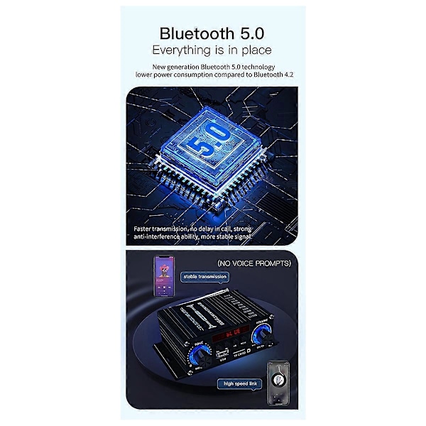 Ny Digital Bluetooth Forstærker 12V Hjemmebil 2 Kanal