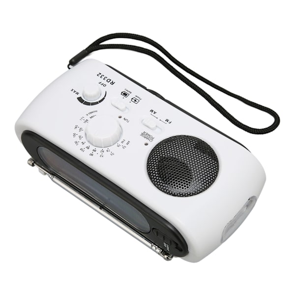 Solardriven handvevsradio multifunktionell uppladdningsbar nödradio med ficklampsfunktion för utomhuscamping vandring vit
