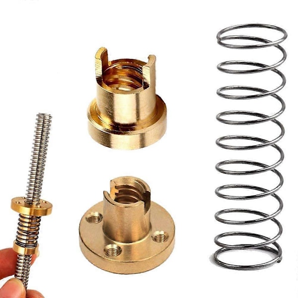 T8 Anti-Backlash Fjäder Mutter Eliminerad Glapp Mutter för 3D-Skrivare CNC Maskin 8mm Acme Gängad Stång (3st)
