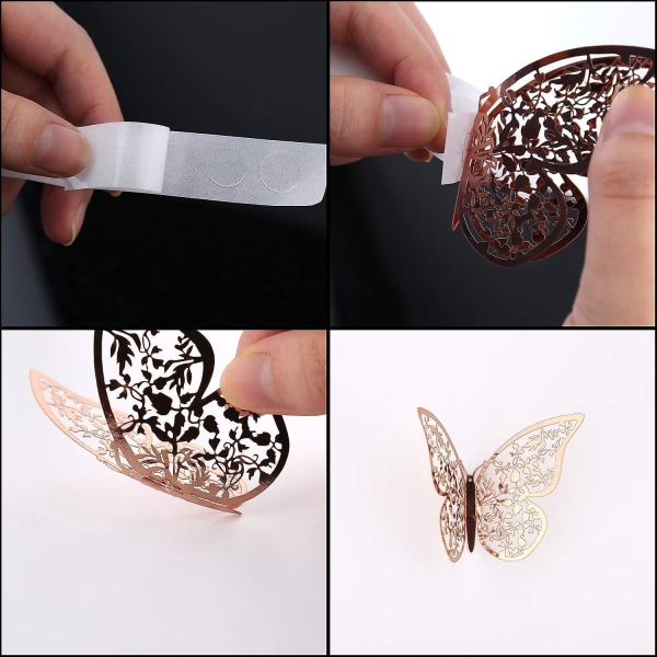 12 STK Guld 3D Butterfly Wall Stickers Assorterede Størrelser til Soveværelsesindretning, Bryllupsfest baggrunde