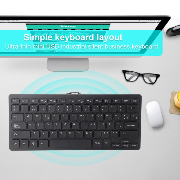 Kabelført mini bærbart spansk tastatur USB-interface til stationær computer Ultratynde 78 taster