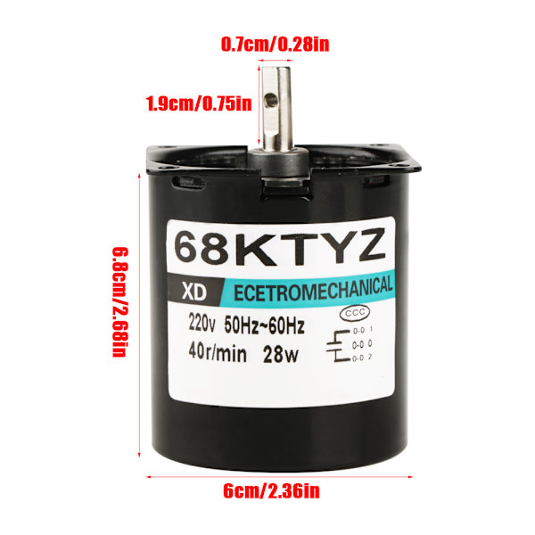AC220V 28W Miniatyr Permanentmagnet Synkronmotor CW/CCW(40rpm)