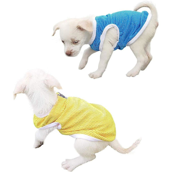 Minimalistisk hundtröja, liten, blå/gul, 100 % bomull, kortärmad sommarkläder för husdjur
