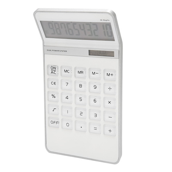 Kalkulator Solcelledrevet Batteridrevet Transparent Store Taster LCD Display Kontor Kalkulator Hvid