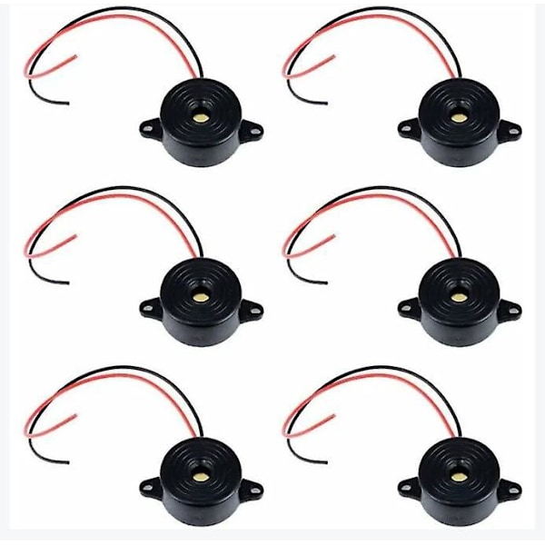 Elektronisk Buzzer DC 3-24V Alarm Lyd Elektronisk Buzzer Sirene Alarm System 12v 6 Stk (Sort)