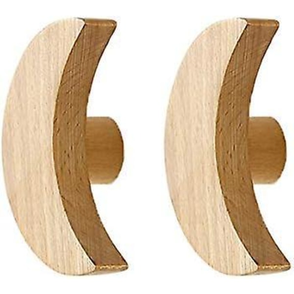 Väggkrokar för barnrum Trä Väggkrokar Väggmonterad Klädhängare för Upphängning av Väskor Handdukar och Jackor Skandinavisk Dekoration Modern Design (Måne Set om 2)