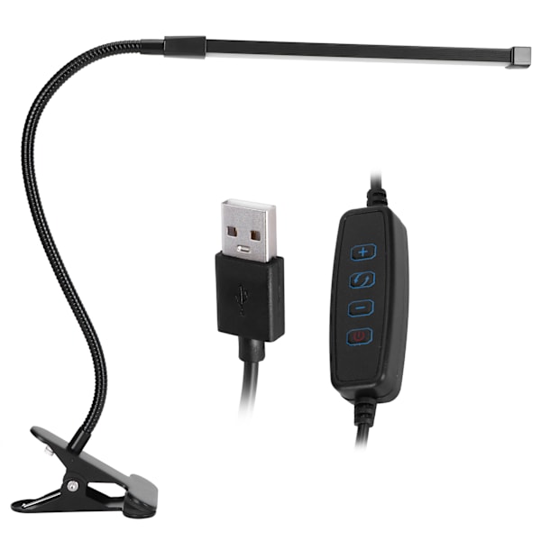 USB-driven LED-klämma lampa 3 färgtemperaturer Steglöst justerbara läslampor för sängkanten