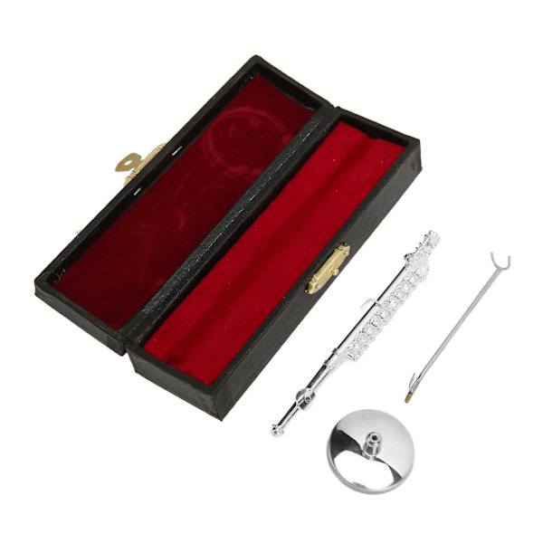 Koppar miniatyr flöjt modell med stativ och case Mini musikinstrument Replika dockhus modell 4,3 tum
