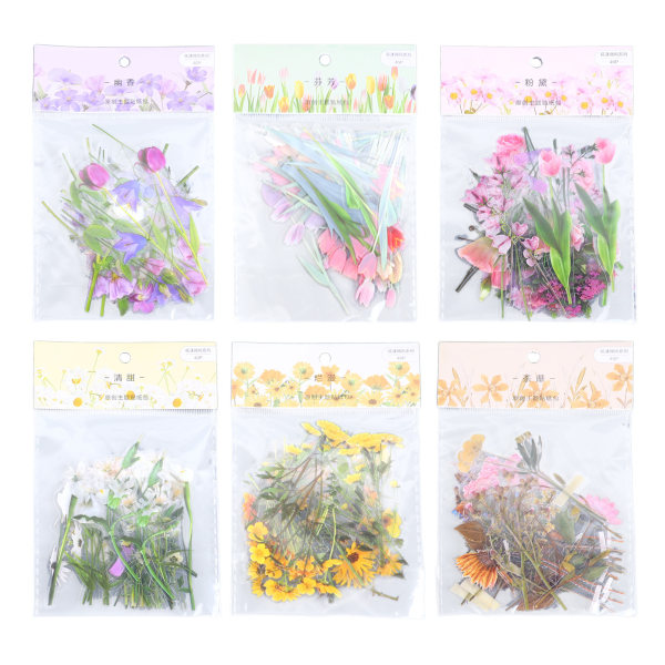 6 Pack kukkatarrasarja Set itse käsintehty PET läpinäkyvät kukkalehtitarrat scrapbooking-valokuva-albumiin
