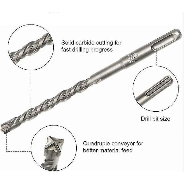 Betonbor, 9 stk. (5mm 16x160mm), SDS-Plus elektrisk slagboremaskinebor til slagboremaskine, krydsbor til mursten, sten, natursten