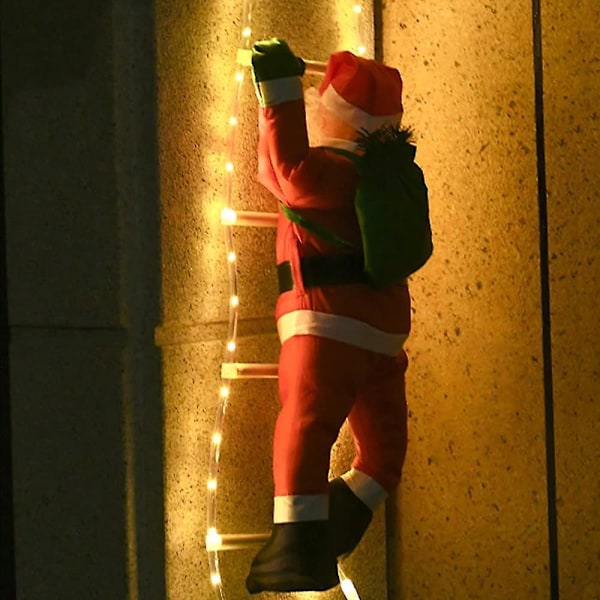 (Varmvit, 60cm) Jultomte Utomhusdekoration, Jultomte Stege, Jultomte Klättrande Plyschfigur, Lysande Juldekoration Jultomte Ha