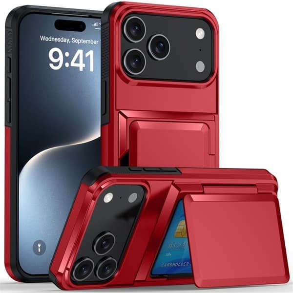 Kotelo iPhone 17 Pro Max -lompakolle - Tyylikäs suojakotelo korttipidikkeellä (5 korttipaikkaa) - punainen iPhone 17 Pro Max punainen red iPhone 17 Pro Max