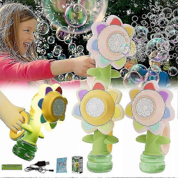 Solros Bubbelmaskin med Ljus, Elektrisk Automatisk Bubbelmaskin Gul