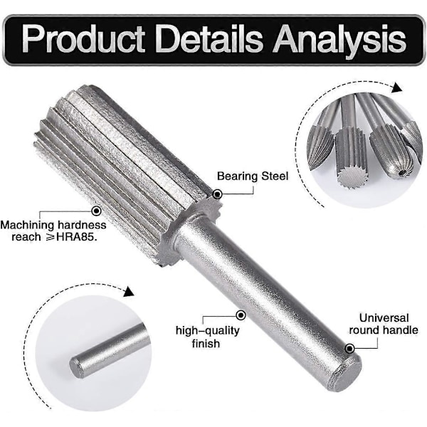 6 st Wolfram Carbide Roterande Filset Dubbel Skärning 6mm Wolfram Skaft Filning/Gravering/Slipning Bits för Roterande Verktyg