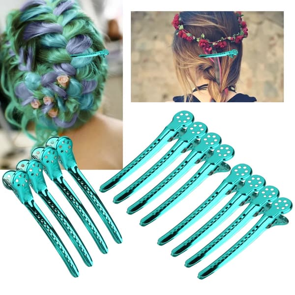 Hårstyling Clips Sæt - 12 Stykker, Grøn - Perfekt til Frisørsaloner