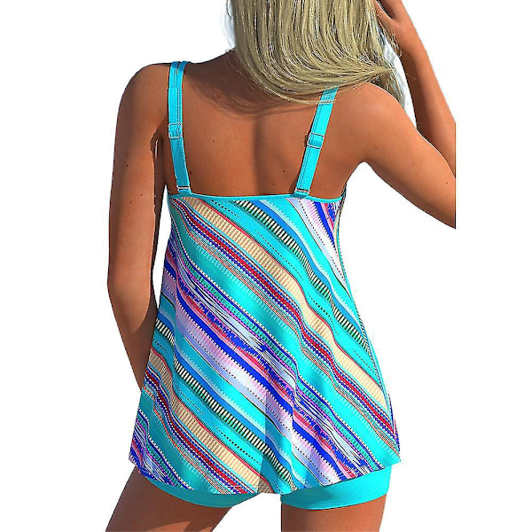 Randig Sling Tankini Set med Pojkbyxor - Dam Badkläder XL Ros Röd