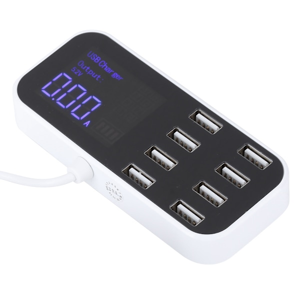 8 porter hurtigbillader, multippel USB-ladestasjon, digitalt display for IOS/Samsung