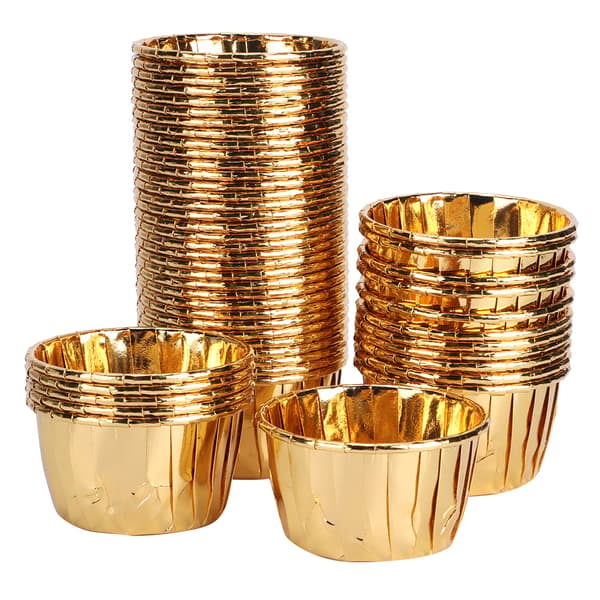 50 stk. dobbeltsidede krøllede papirkopper, varmebestandige bageforme til muffins (guld)