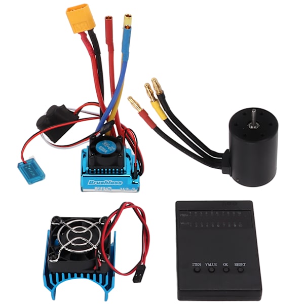 3650 2300KV Borstlös Motor + 120A Borstlös ESC XT60-kontaktversion + Programmeringskort + Motorkylfläktsats för 1/8 1/10 RC-bil