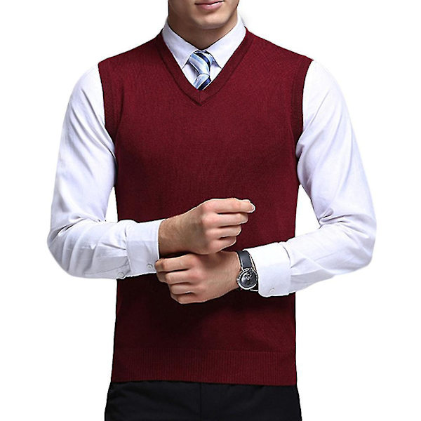 Snygg herr tröja stickad V-ringad väst för casual höst look S röd