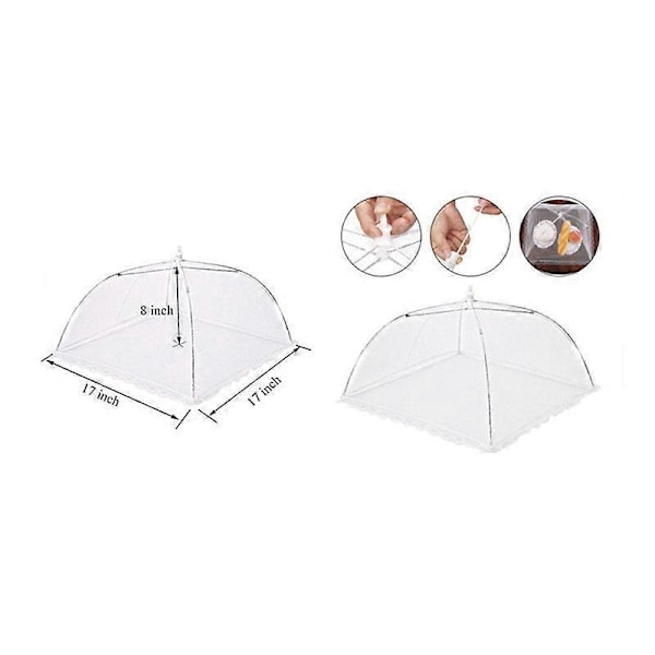 Vit 4-pack Vikbar Matklocka Formad Flugnät Matöverdrag Vikbart Paraply Tält Insektsmedel Myggskydd för Grill Picknick Mat 43x43cm