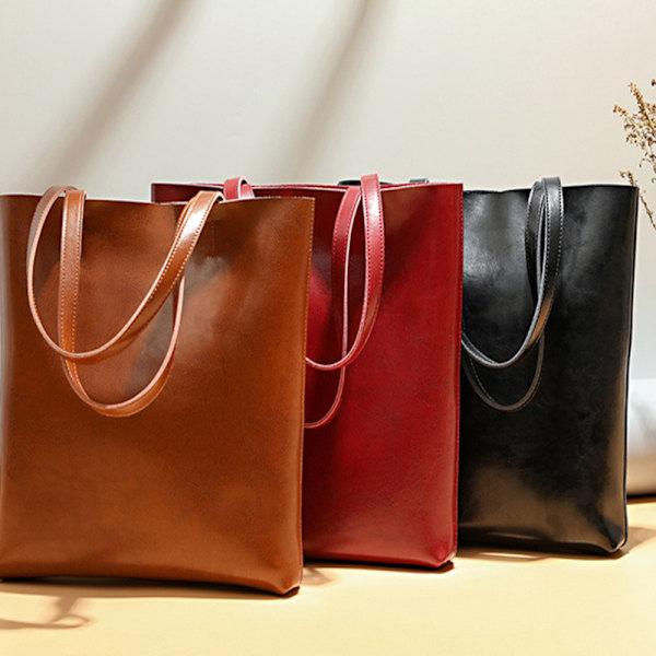 Brun, storlek ca 32*6*36cm, vår- och sommar-ko-läder tote bag, damers bekväma axelremsväska med stor kapacitet, crossbody-väska brown About 32*6*36cm