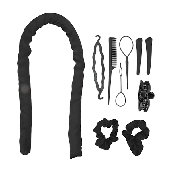 10 stk varmefri krøllestang pandebånd Clips Kam Pull Hårnål Bomuld DIY Curls Roller til Sove Sort