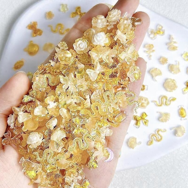 50 st 3D Flatback Nagelberlocker Självlysande Nagelkonstdekorationer med Blommor, Hjärtan, Kaniner, Fjärilar, DIY Akryl Nageldekorationer2