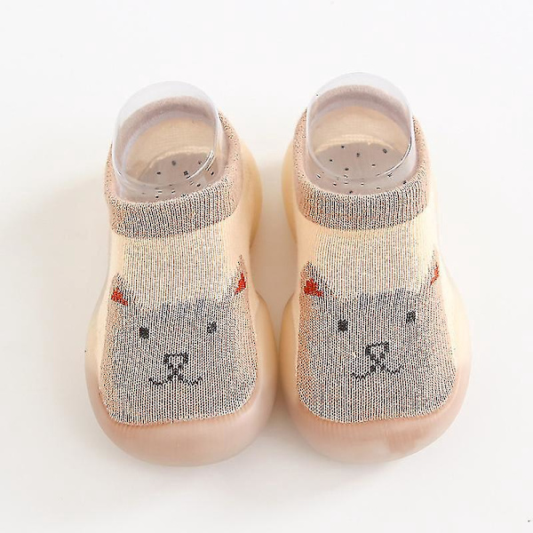 Bomulds Non-slip Gulvsokker til Baby Toddler Piger Khaki SL 6-12 Måneder