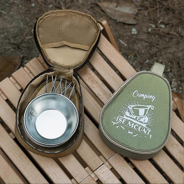 Oxford opbevaringstaske til campingskål, robust, holdbar til udendørs aktiviteter Khaki