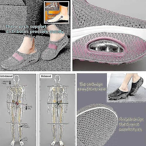 Ortopædiske Luftpuder Slip-on Vandresko, Skridsikker Diabetisk Sko - Pink EU 43
