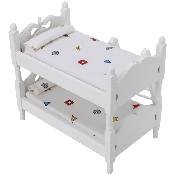 1:12 Mini Dukkehus Seng Miniature Simuleret Træ Køjeseng Møbelmodel Legetøjstilbehør Geometrisk Mønster
