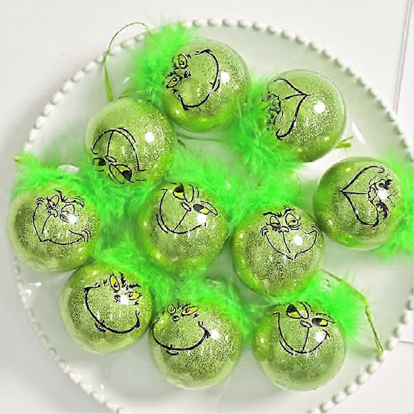 12-pakning Grinch Julekuler Juletre Hengende Kuler Ornamenter - Grønn Alv Med Fuzzy Hårdekorasjoner -JRCN