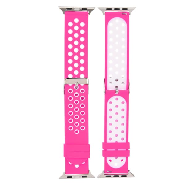 Slitstarkt silikonarmband för klocka (fluorescerande rosa + vit)