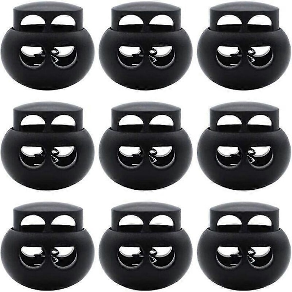 30 Stycken Plastfjäderlås Fjädersnörlås Två Håls Snörändar Oval Elastisk Fjäder Toggle Stopp Ände för Dragsko Svart
