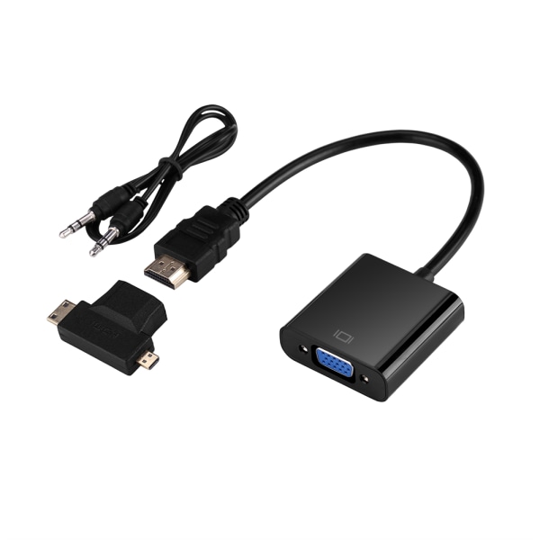 HDMI till VGA-adapter med ljudkabel T-typ Micro Mini HDMI-kontakt för PS3 PS4 Xbox360 Svart