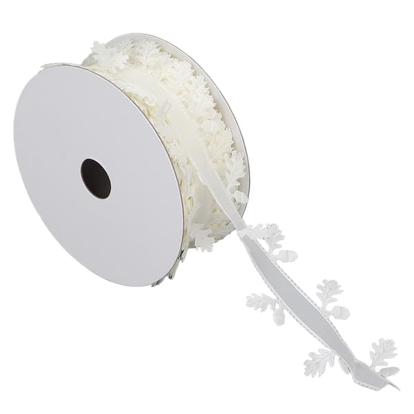 Bladformad spetskantband DIY Bröllop Polyesterband för presentinslagning Kransframställning 4cm (Vit)