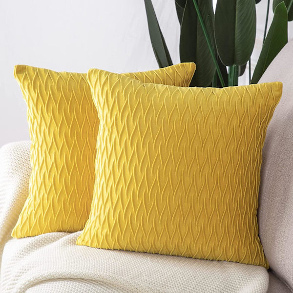 Lyxig gul sammetskudde i 2 delar (45x45cm) för soffa och sovrum