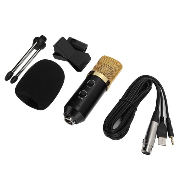 Kondensatormikrofon USB-bordmikrofon med stativ til professionel studieudsendelse Sort