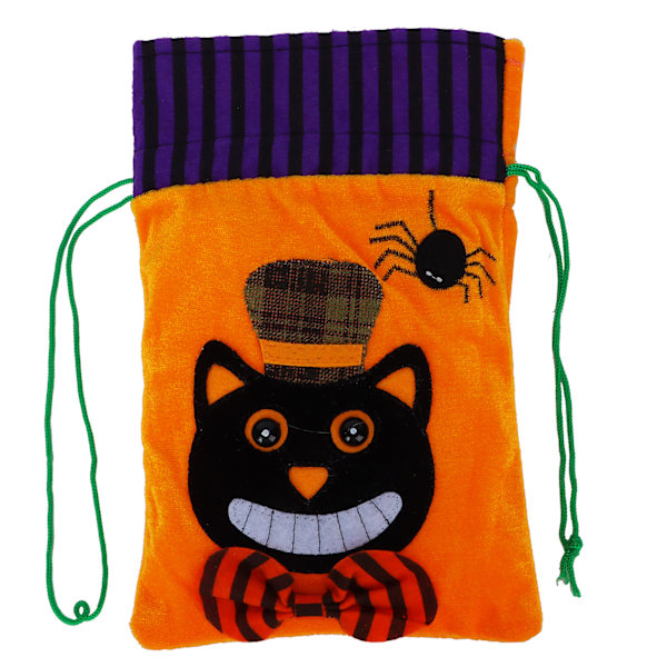 Halloween Burlap Gaveposer Græskar Spøgelse Festival Candy Syning Uld NonWoven Opbevaringspose (Sort Kat)