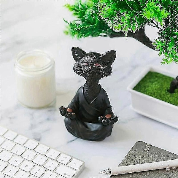 Lekne Buddha Katt Mediterende Yoga Pose Kattefigurer Hjemmeinnredning Kunstskulpturer Skrivebordsdekorasjon