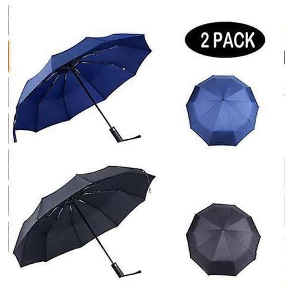 Kompakt reiseparasoll - Pakke med 2, Vindtett, Automatisk åpning og lukking, Sammenleggbar design, Ideell for backpacking, bilreiser og daglig bruk